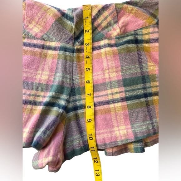 Free People Pink Tartan Plaid Pleated Mini Skirt Skort Women’s Size 8 - Picture 4 of 6